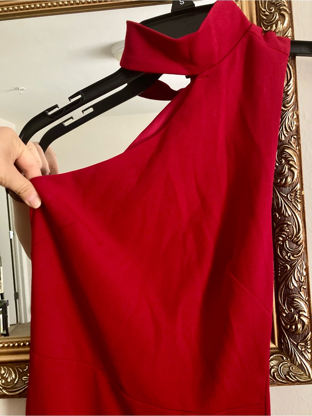 Lulu's Red One-Shoulder Pencil Skirt with High Neck